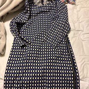 J. Crew Long Sleeve Dress in Blue and Black Geometric Pattern